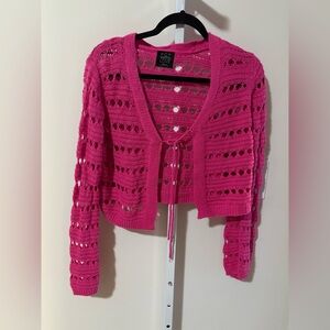 Vibrant Pink Open-Knit Cardigan